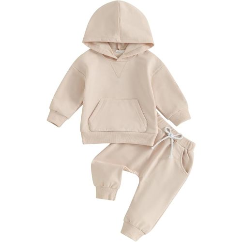 Toddler Baby Boy Girl Clothes Solid Color Hoodie Sweatshirt Top and Jogger Pants Set 2 Piece Fall Winter Outfits