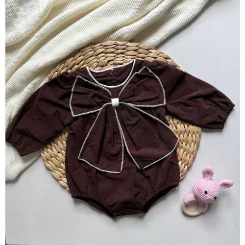 Big Bow Baby Girl Bubble Romper, Fall Long Sleeve Jumpsuit, Casual Clothes for Fall Winter, Coffee Baby Romper,Fall Autumn Thanksgiving Gift