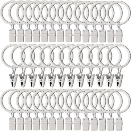 AMZSEVEN 40 Pack Curtain Rings with Clips, Drapery Clips with Rings, Hangers Drapes Rings 1.26 Inch Interior Diameter, Fits up to 1 Inch Curtain Rod, White