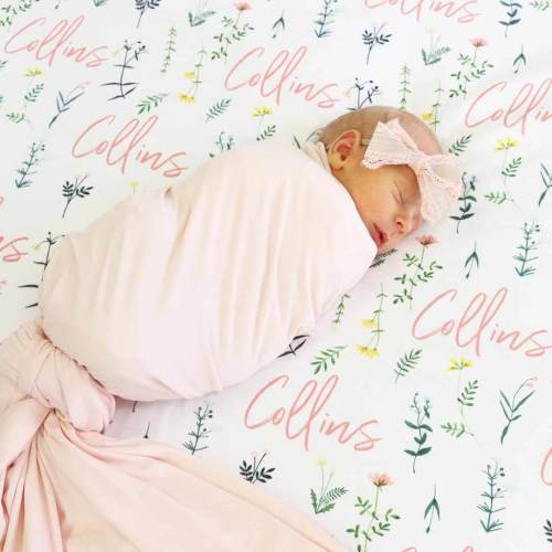 Lilly's Wildflower Leaves Personalized Baby Name Swaddle Blanket