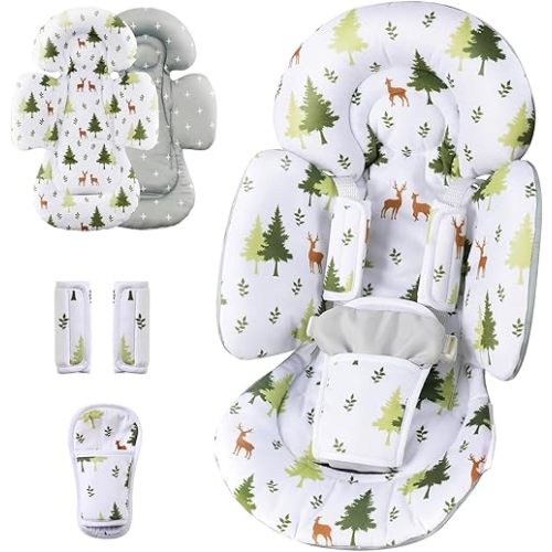 Infant Insert Compatible with 4moms Mamaroo Swing & Graco Swing and Infant Car Seat, Newborn Insert, Baby Head and Body Support, Reversible Design, Breathable Soft Fabric, 1Pcs - Green Forest