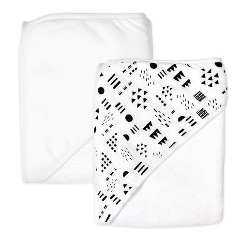 HonestBaby unisex baby 2-Pack Organic Cotton Hooded Towels Bandana, Pattern Play, One Size US