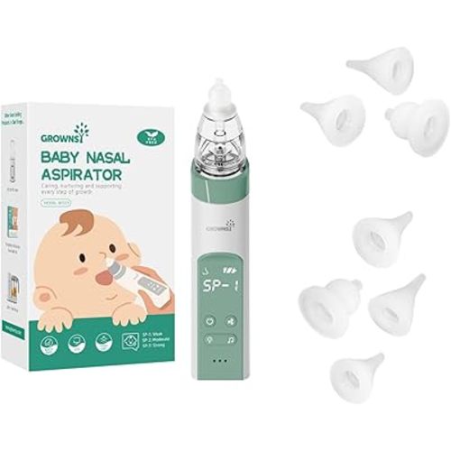 Baby Nasal Aspirator Green with 7 Food-Grade Silicone Replacement Nozzles, Nose Sucker for Baby, Automatic Nose Sucker for Infants, Rechargeable, with Music & Light Soothing Function