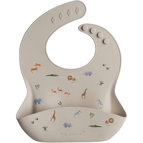 Loulou Lollipop Soft, Waterproof Silicone Feeding Bib for Babies and Toddlers - Safari Jungle