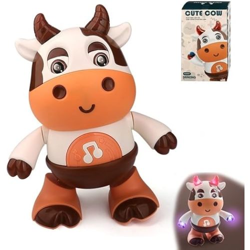 Dance Cow Light up Dancing Cow for Active Fun, Dancing Cow Toy, Musical Cute Cow Toy, Interactive Music Cow Crawling Toy, Baby Animal Sounds Toy, Toddler Sensory Educational Toys with Light