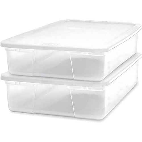 HOMZ 2-Pack Snaplock, Small Clear Plastic Storage Organizer Bins w/ Lids, 28 Quart, White - Stackable Container Boxes for Bedroom, Bathroom, Garage, and Office Organization