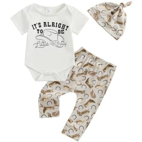 Baby Boy Western Clothes Cowboy Letter Short Sleeve Romper Cowboy Boots Hat Pattern Pant Newborn 3Pcs Country Outfit