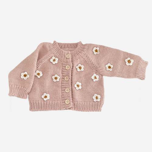 Flower Cardigan, Blush 6-12M