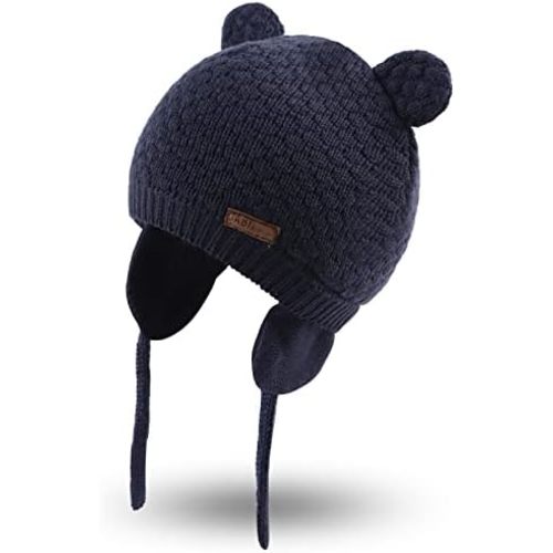 Bamery Baby Crochet Hat Infant Cute Bear Ear Beanie Toddler Boys Girls Earflap Hats for Fall Winter Warm Cap