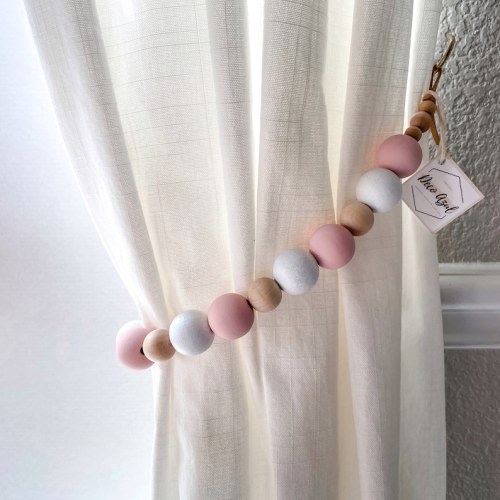Pink White and Wood Curtain Tie Backs Nursery Decor Girl - Etsy