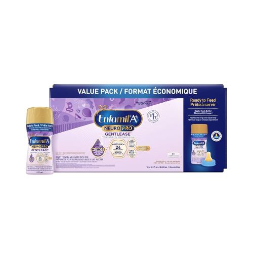 Enfamil A+ NeuroPro Gentlease, Baby Formla, Ready to Feed, Nipple-Ready Bottles, with Brain Building DHA, 0-12 Months, 18 x 237mL