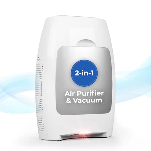 EYE-VAC Air 2-in-1 HEPA Air Purifier and Touchless Vacuum, 1000W, Covers 600 Sq Ft, White and Silver