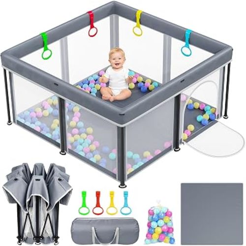 Foldable Baby Playpen with Mat 50"×50" Playpen for Babies and Toddlers