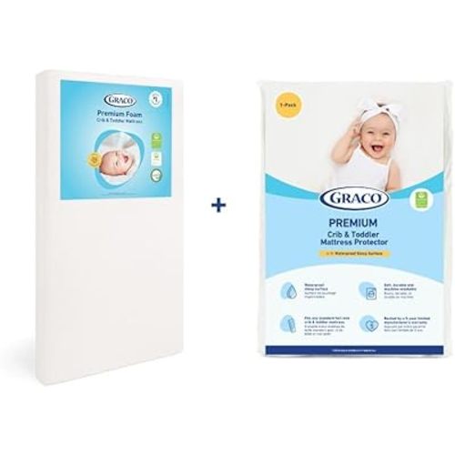 Graco Premium Crib Mattress & Protector Value Bundle (1-Pack) – Includes GREENGUARD Gold Certified Crib & Toddler Mattress, GREENGUARD Gold Certified Waterproof Protector