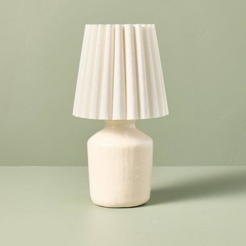 13.5" Mini Lamp With Pleated Plaid Shade (Cream)
