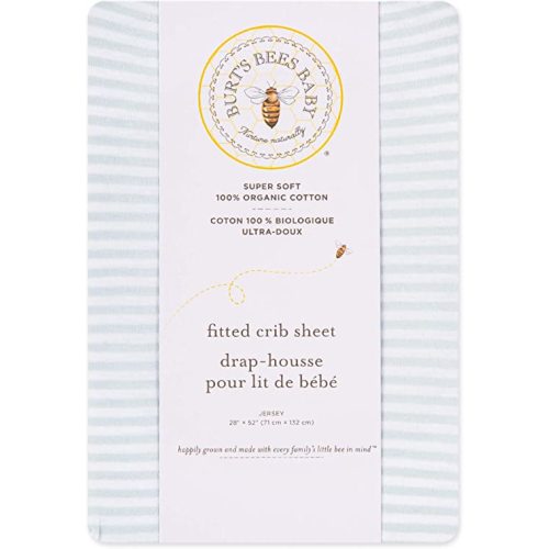 Burt's Bees Baby - Fitted Crib Sheet, Girls & Unisex 100% Organic Cotton - Baby Blue Stripe