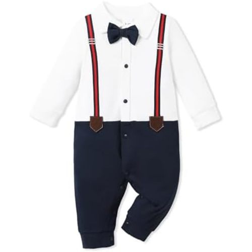 PATPAT Little CoCo&Gentlemen Baby Boy's Romper Suits Cotton Jumpsuit Formal for Wedding Outfits Infant Clothes 0-18 Months