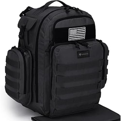 Dad Diaper Bag, Mens Diaper Bag Backpack with Diaper Changing Mat, Military Diaper Backpack with Molle Webbing, Waterproof Pouch, Baby Wipes pocket, Insulated Bottle Pockets- Tropical Black