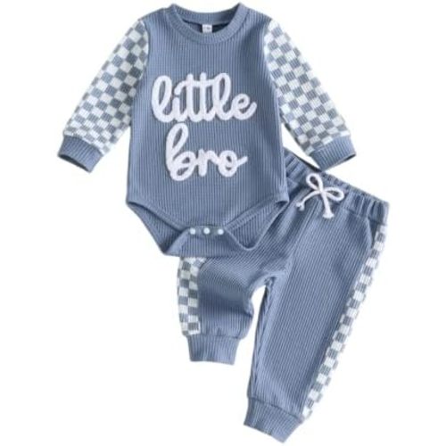 Tsnbre Baby Boy Clothes Little Brother Ribbed Long Sleeve Romper Pants Set