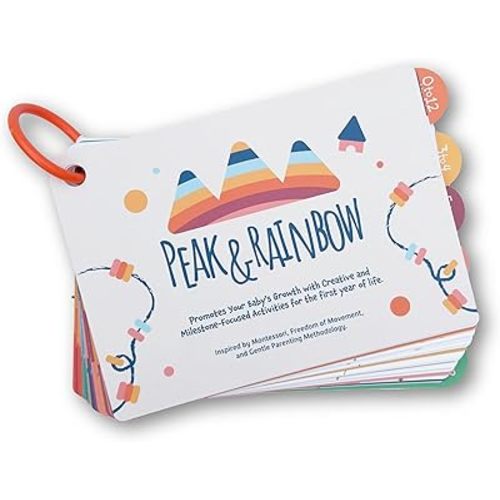 Montessori Baby Activity Cards 0-12 Months | Includes Black and White High Contrast Cards and Tummy Time Mirror | 40+ Engaging Activities to Stimulate Development | Baby Must Haves - New Parent Gift