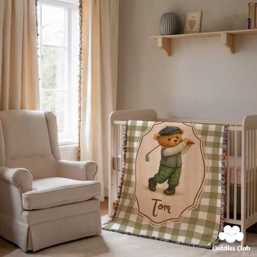Personalized Woven Blanket Golf Nursery Decor | Boy Sport Nursery Bedding | Golf Baby Shower Gift Idea | Custom Baby Name Blanket | Newborn