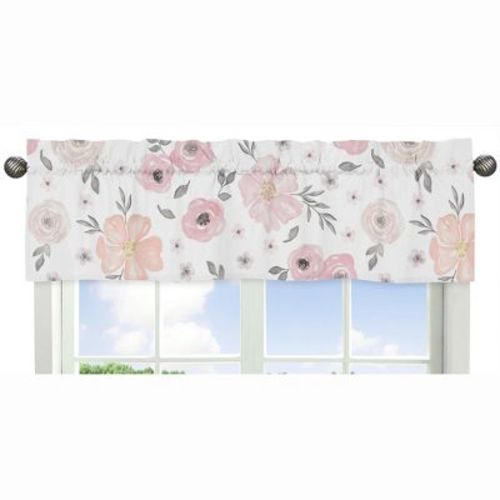 Sweet Jojo Designs Window Valance Treatment 54 In. Watercolor Floral Pink Grey And White