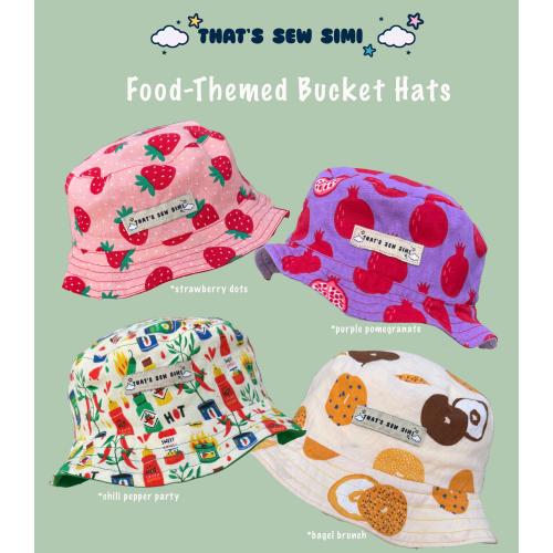 Food-Themed Bucket Hat for Kids |  Limited Edition Fabric | Summer Fruits, Bagel, & Chili Print | Toddler - Baby Sizes | Summer Hat for Kids