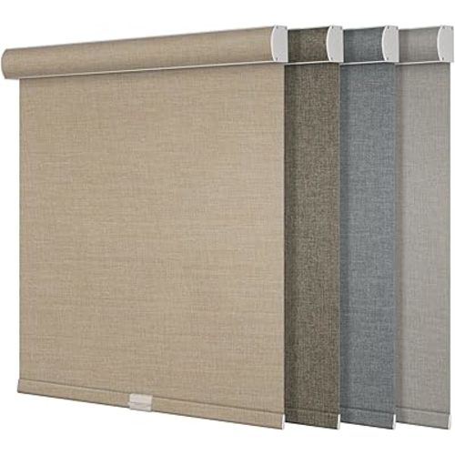 Boolegon Blackout Roller Shades for Windows,Cordless,Linen Fabric,Roller Blinds,Thermal Insulated Fabric UV Protection,Window Shades for Home,Office,Bedroom,Door,Blackout-Beige,69" W x 36" H