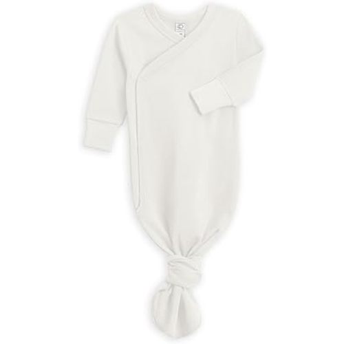 Colored Organics Baby 100% Organic Cotton Newborn Knotted Gown - Infant Indy Kimono Wrap Front Tie Knot Gown with Mitten Cuffs
