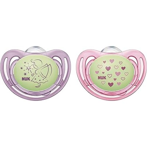 NUK Airflow Glow-in-The-Dark Pacifiers, 0-6 Months, 2 Pack