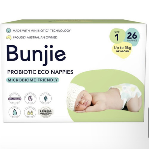 Buy Bunjie Probiotic Eco Nappies Size 1, Up to 5kg, 26 Pack Online at Chemist Warehouse®