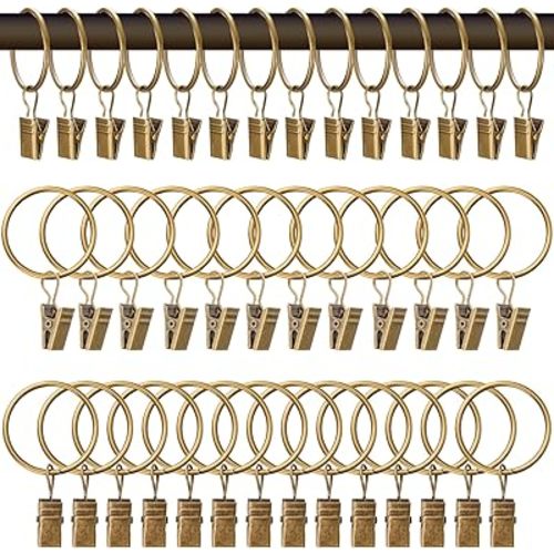 Curtain Rings with Clips - Curtain Clips Drapery Rings with Fasteners 1.26 inch Interior Diameter Rod Metal Fasteners for Decoration Craft Dispaly,Antique Bronze