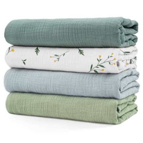 Gllquen Baby Muslin Cotton Swaddle Blankets 4-Pack for Newborn Boys Girls, 38" x 40",Bud