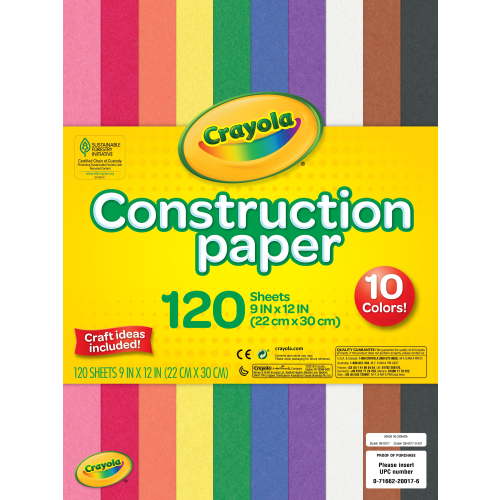 Crayola Kids Drawing Set, Construction Colored Paper Pad, 10 Colors, 120 Pcs, School Supplies