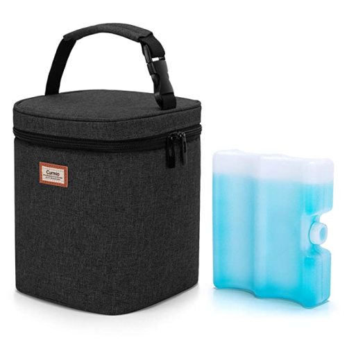 CURMIO Baby Bottles Cooler Bag with Ice Pack for 4 Bottles, up to 9 oz/270ml, Insulated Breastmilk Cooler and Ice Pack for Daycare Travel Nursing Mom,Black