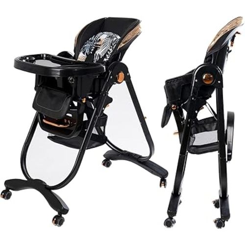 Baby High Chairs for Babies and Toddlers, 8 in 1 Foldable Baby High Chair with Adjustable Seat Back Detachable Seat Cushion and Removable Tray, Portable Baby Booster Seat with Wheels, Black
