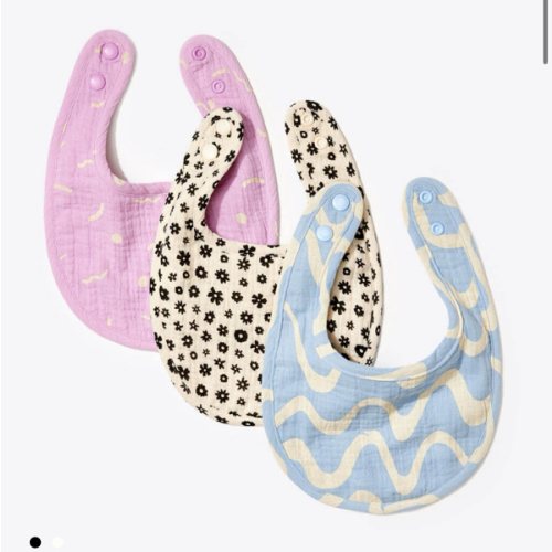 Organic Cotton Muslin Drool Bib Set GOTS Certified Fun Print
