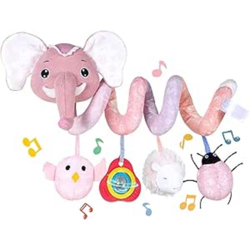 Koty Newborn Car Seat Toys, Stroller Toys for Babyies 0-6 Months,Infant Activity Spiral Plush Toys Hanging - Carseat Stroller Crib with Musical Rattle Toy for Boys Girls 0 3 6 9 Months