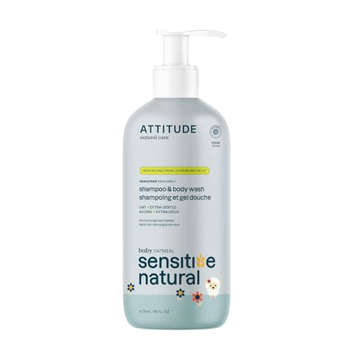 ATTITUDE 2-in-1 Shampoo and Body Wash for Baby, EWG Verified, Plant- and Mineral-Based Ingredients, Vegan and Cruelty-Free Products for Sensitive Skin, Unscented, 16 Fl Oz