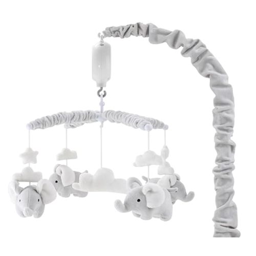 The Peanutshell Crib Mobile for Girls or Boys - Soft Grey Musical Baby Crib Mobile with 12 Lullabies, Cute Elephant Baby Grey Elephant Nursery Decor