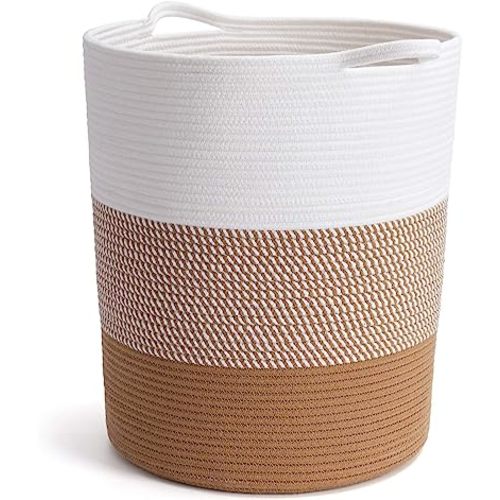 INDRESSME Large Rope Basket - Tall Laundry Basket Hamper for Dirty Clothes Woven Jute Storage Baskets for Blanket in Living Room Toy Baskets for Nursery Storage, 17¾ x 15¾ x 13¾ inches