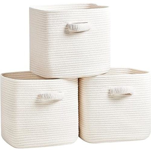 RUNKA Storage Cube Baskets - 3 Pack - 11 inch Square Baskets for Closet, Woven Bins - Ideal for Toy Storage | White