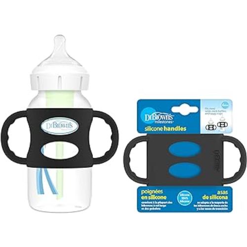 Dr. Brown’s® Milestones™ 100% Silicone Baby Bottle Handles, Wide-Neck, Black, 1 Pack, 4m+