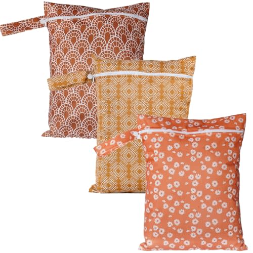 Happy Flute 3 Set Wet Bag Storage Bag Zipper Waterproof Washable Travel Bags, Beach, Pool, Gym Bag for Cloth Diaper, Swimsuits & Wet Clothes for Baby,11.8x15.7inch (YMX002-S11)