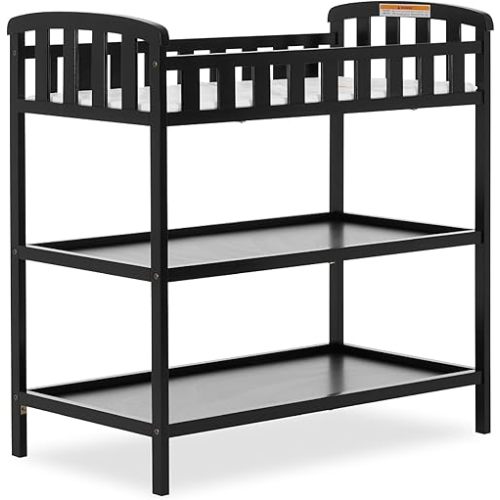 Dream On Me Emily Changing Table In Black, Comes With 1" Changing Pad, Features Two Shelves, Portable Changing Station, Made Of Sustainable New Zealand Pinewood