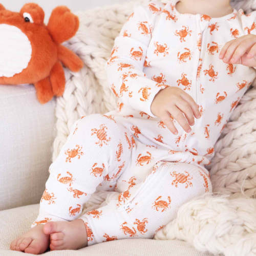 Cutie Crabs Bamboo Waffle Convertible Zip Romper (6-12m)