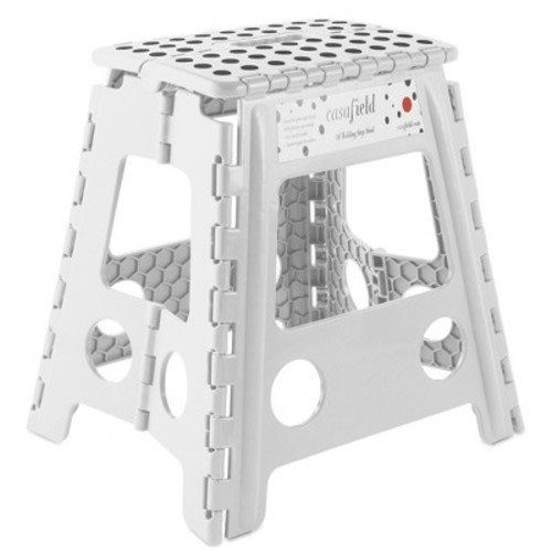Casafield Folding Step Stools with Handle, Collapsible Foot Stools for Use in Kitchen and Bathroom, Color: White, Size: 16-inch