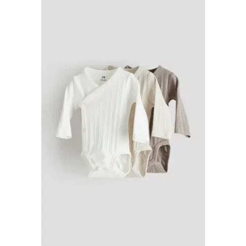 3-pack Wrapover Bodysuits (NB, Light taupe/light beige)