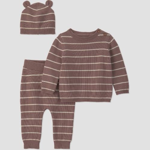 Carter's Just One You® Baby Boys' 3pc Bear Printed Sweater Knit Top, Jogger Pants and Hat Set - Ivory 3M
