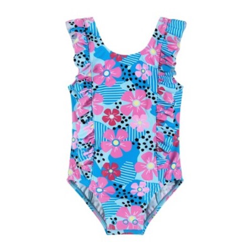 Andy & Evan Infant Aqua Floral Print One-Piece Swimsuit, Size: 3-6 months